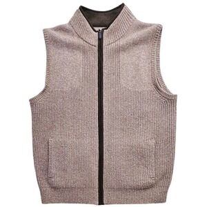 LL Bean Mens Brown 100% Merino Lambswool Full Zip Sweater Vest Mock Neck L-REG
